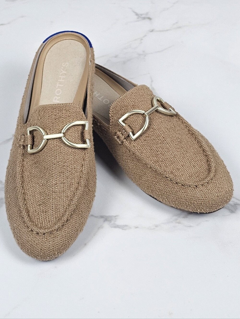 Rothy's The Keyhole Mule Tan Brown Knit Horsebit Slip On Loafers Women’s Sz 5.5